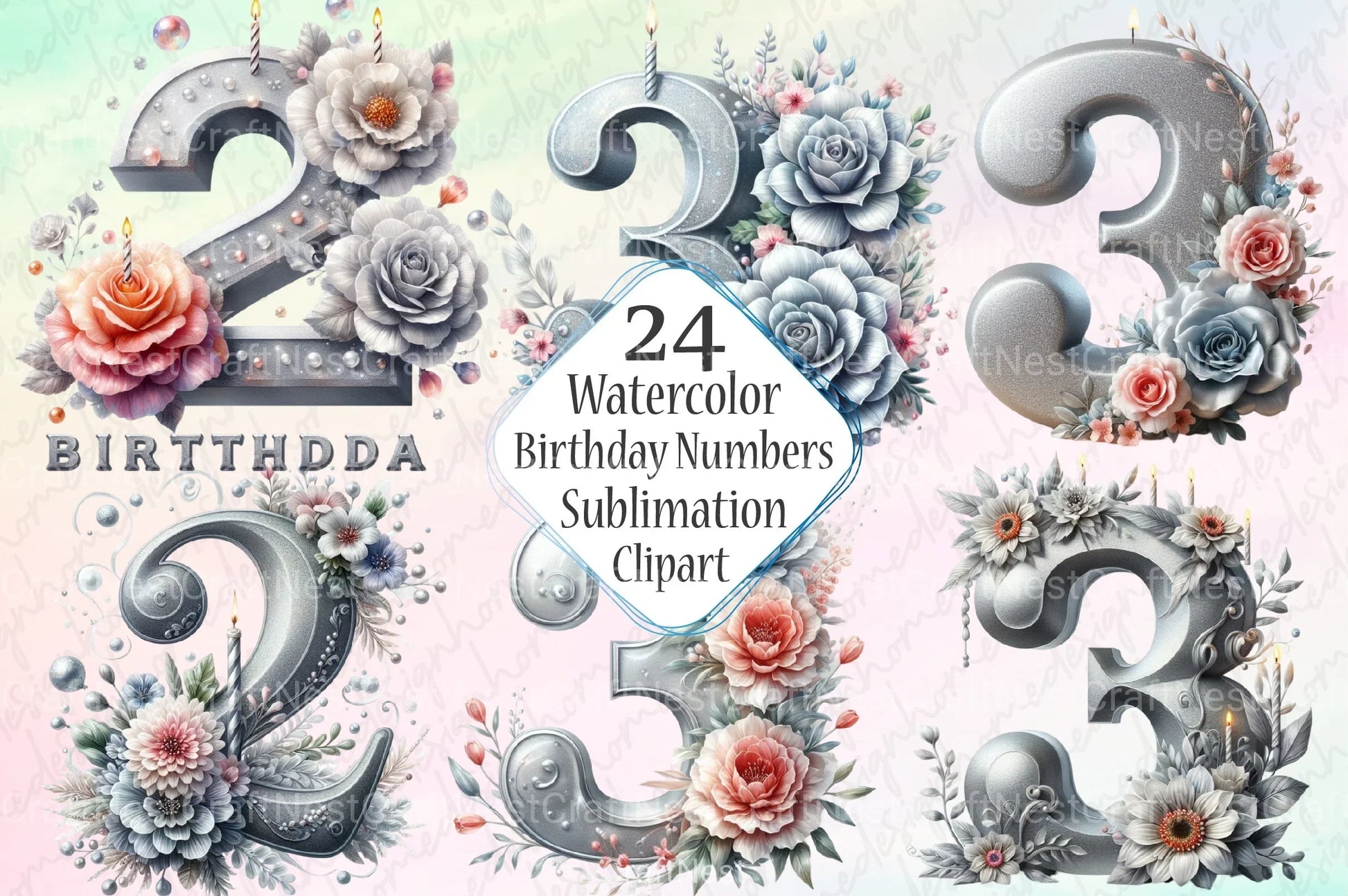 Silver Birthday Numbers Clipart Bundle - CraftNest - Digital Crafting and Art