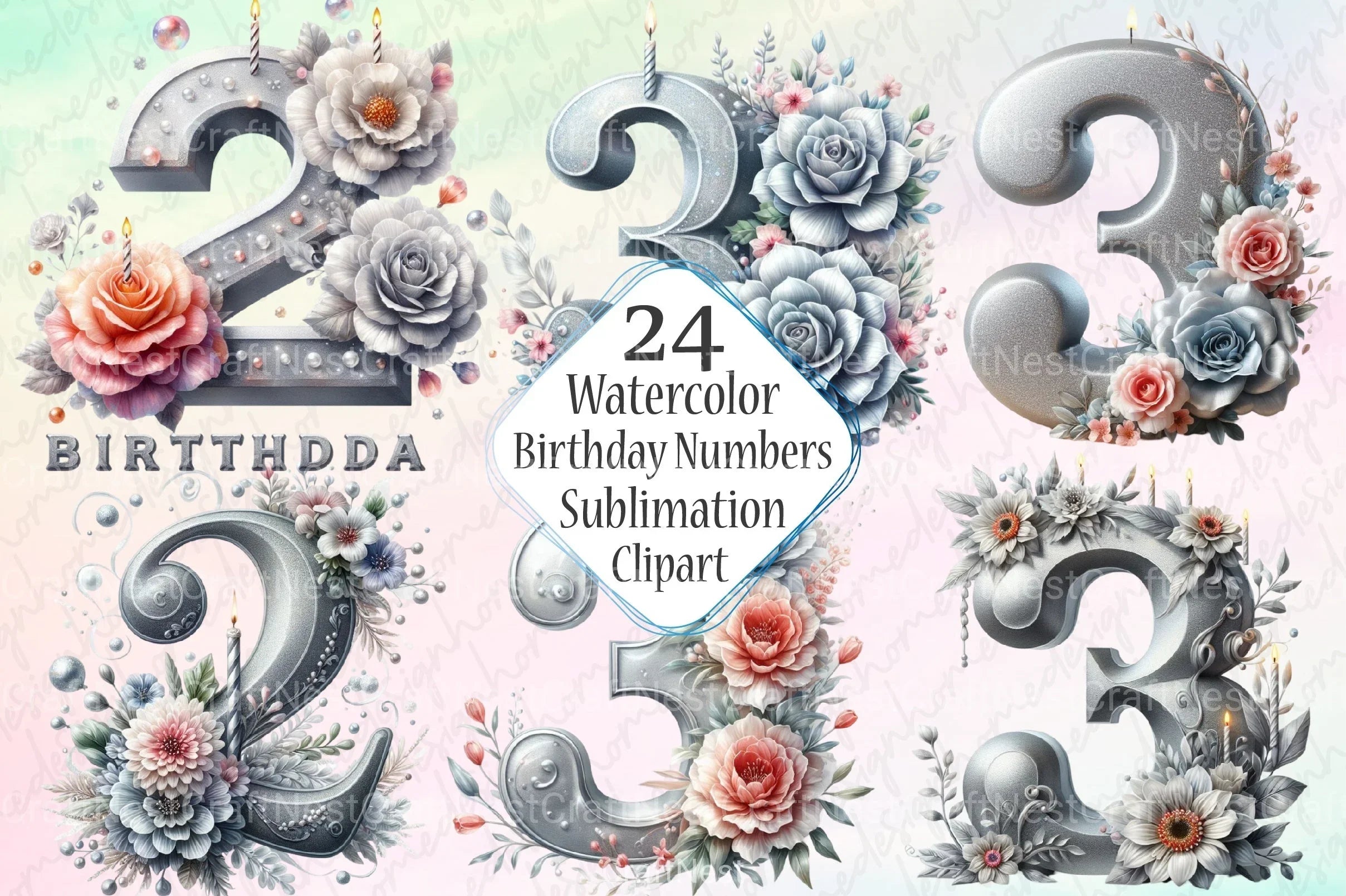 Silver Birthday Numbers Clipart Bundle - CraftNest - Digital Crafting and Art