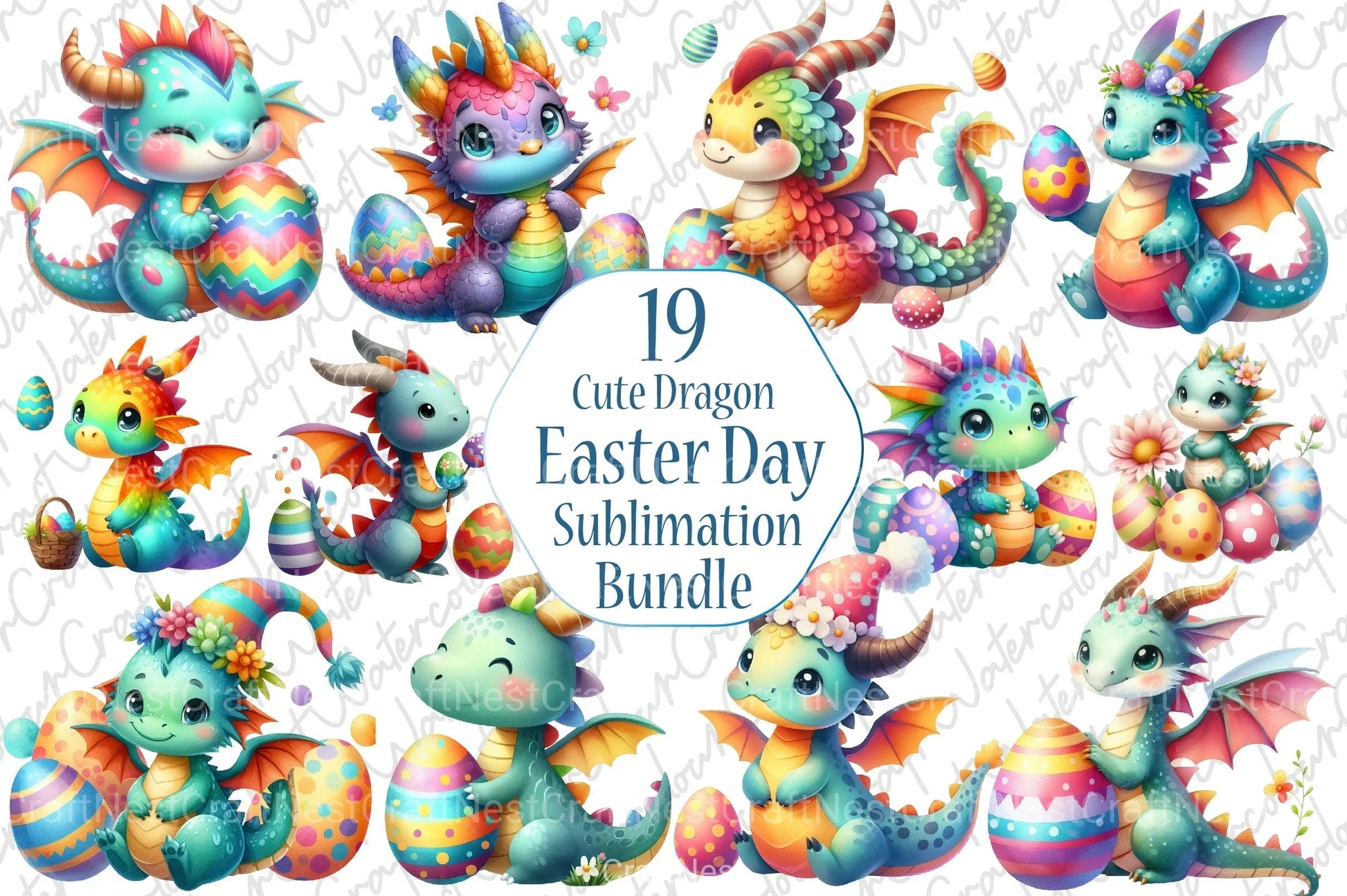 Cute Dragon Easter Clipart Bundle - CraftNest - Digital Crafting and Art