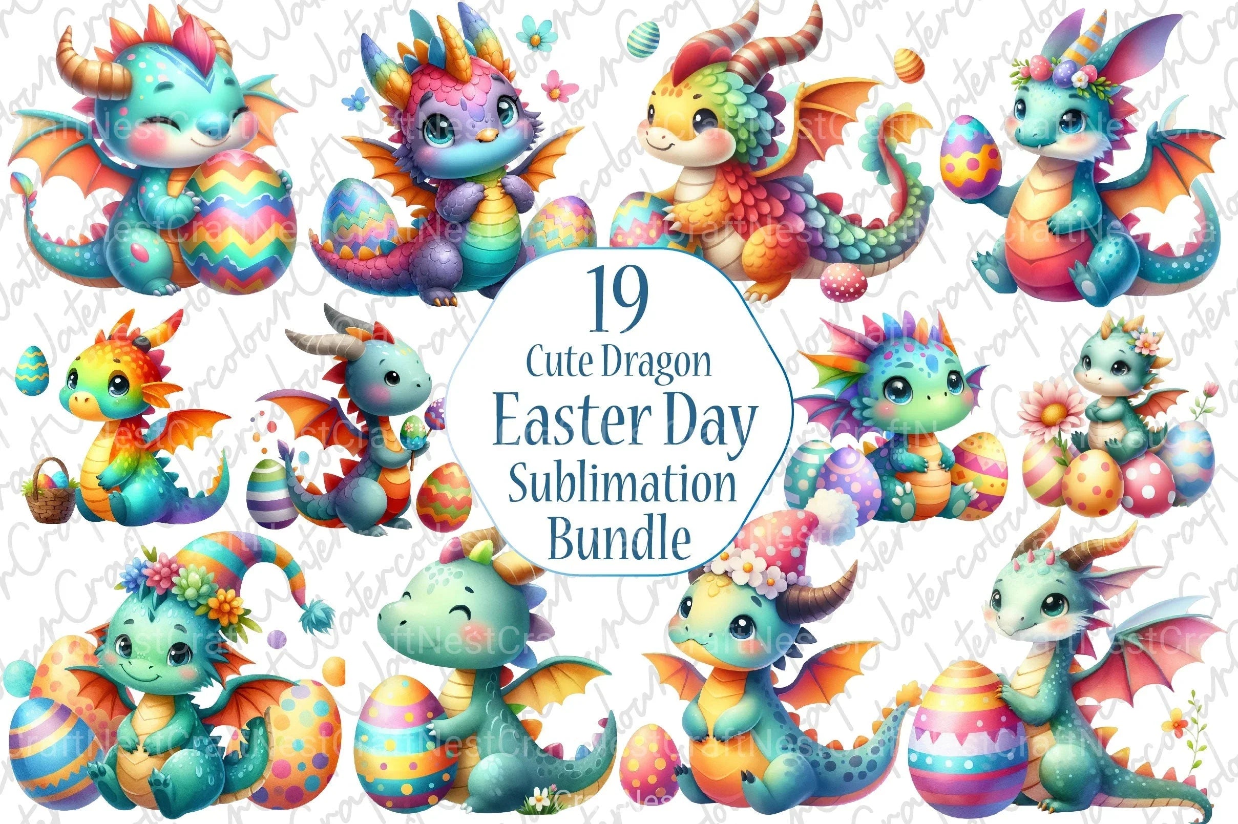 Cute Dragon Easter Clipart Bundle - CraftNest - Digital Crafting and Art