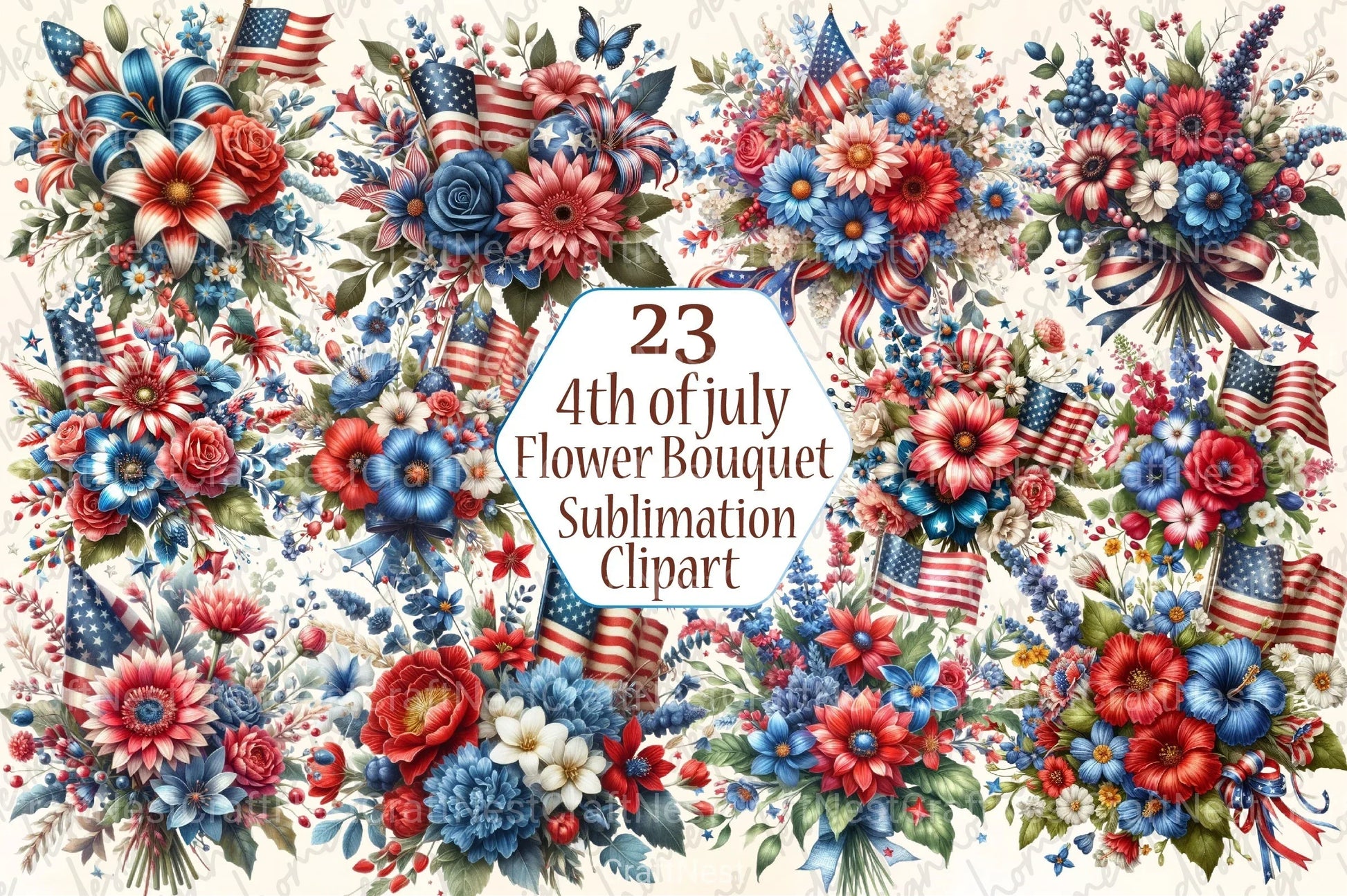 4th of July Flower Bouquet Clipart Bundle - CraftNest - Digital Crafting and Art