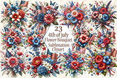 4th of July Flower Bouquet Clipart Bundle - CraftNest - Digital Crafting and Art
