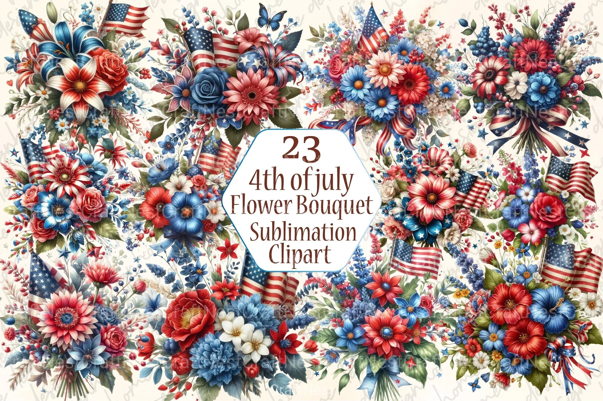 4th of July Flower Bouquet Clipart Bundle - CraftNest - Digital Crafting and Art