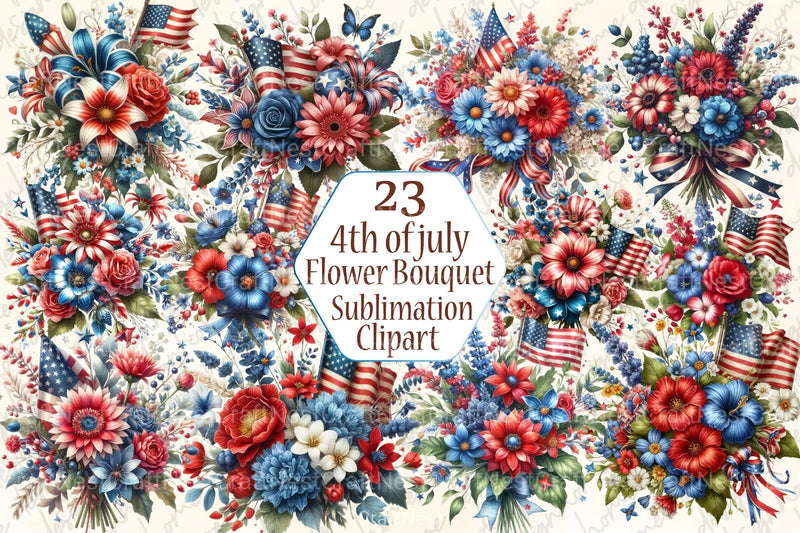 4th of July Flower Bouquet Clipart Bundle - CraftNest - Digital Crafting and Art