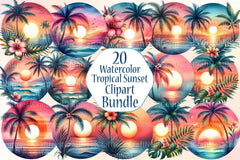 Tropical Sunset Palm Flower Clipart Bundle - CraftNest - Digital Crafting and Art