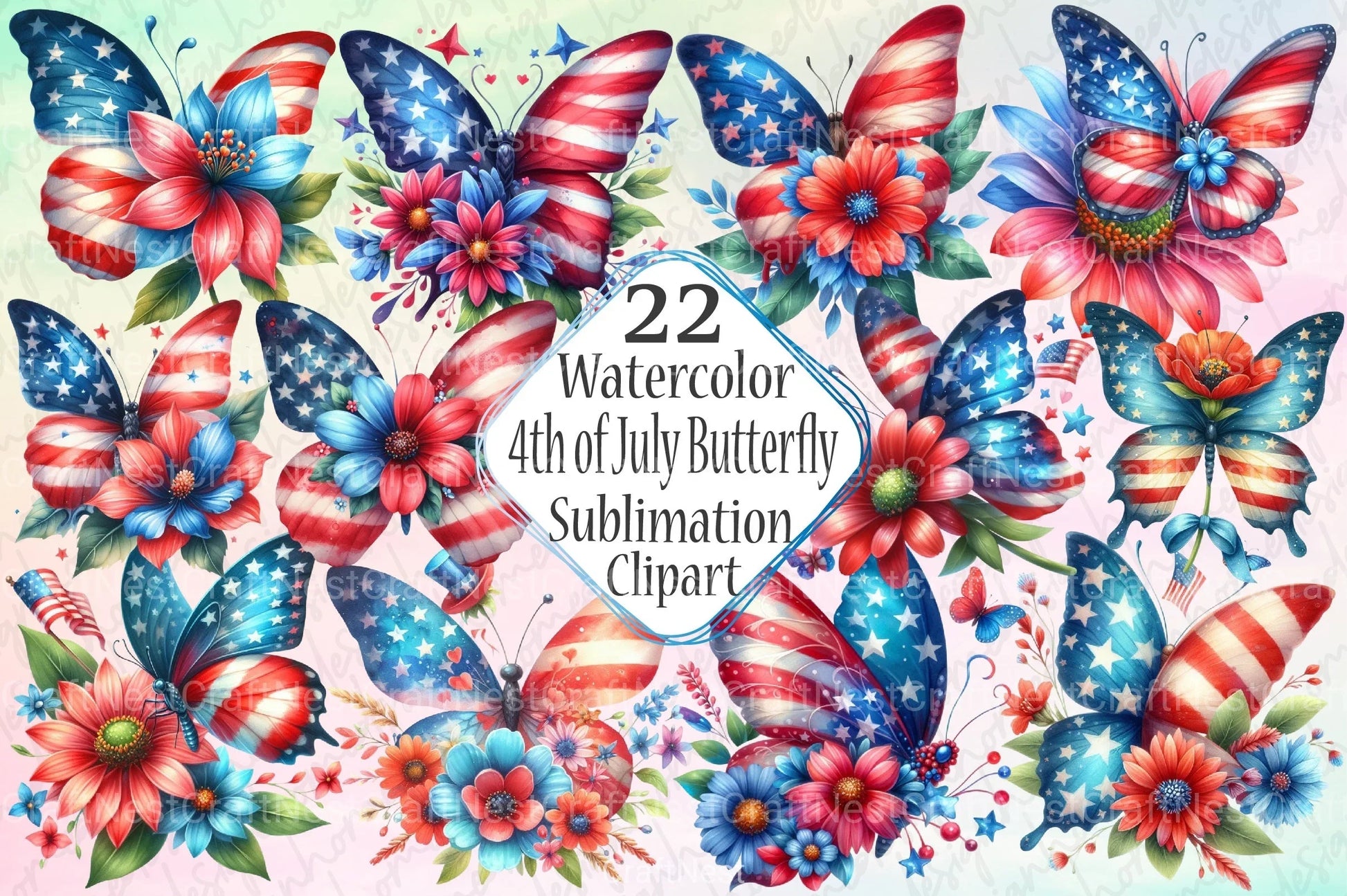 4th of July Butterfly Clipart Bundle - CraftNest - Digital Crafting and Art