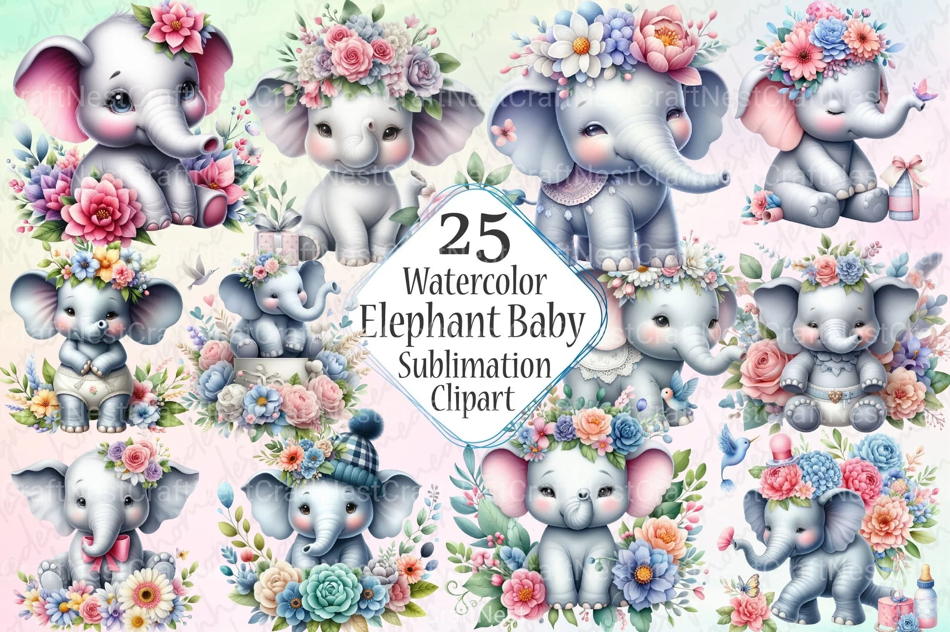 Elephant Baby Shower Clipart Bundle - CraftNest - Digital Crafting and Art