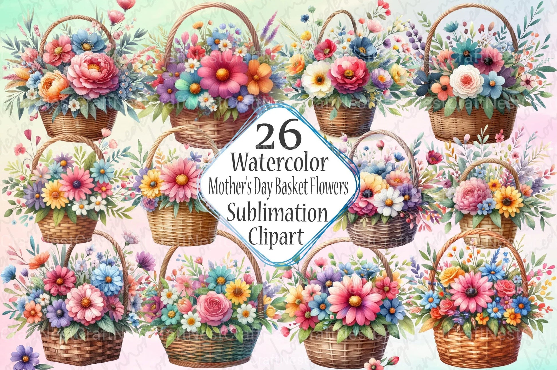 Mother's Day Flower Basket Clipart Bundle - CraftNest - Digital Crafting and Art