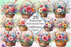 Mother's Day Flower Basket Clipart Bundle - CraftNest - Digital Crafting and Art