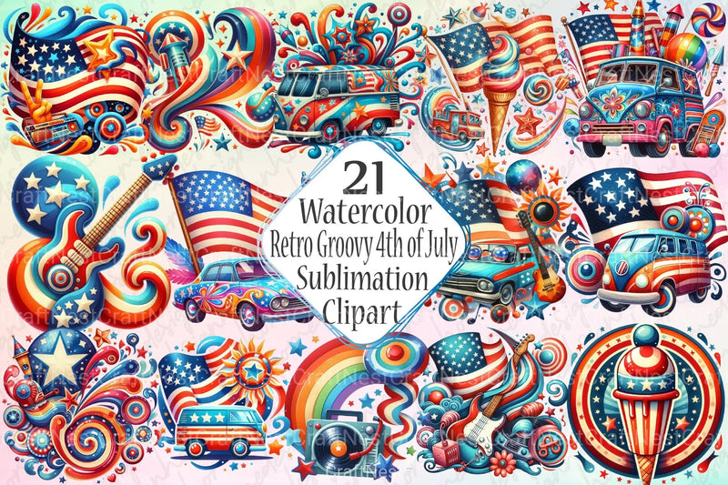 Retro Groovy 4th of July Clipart Bundle - CraftNest - Digital Crafting and Art