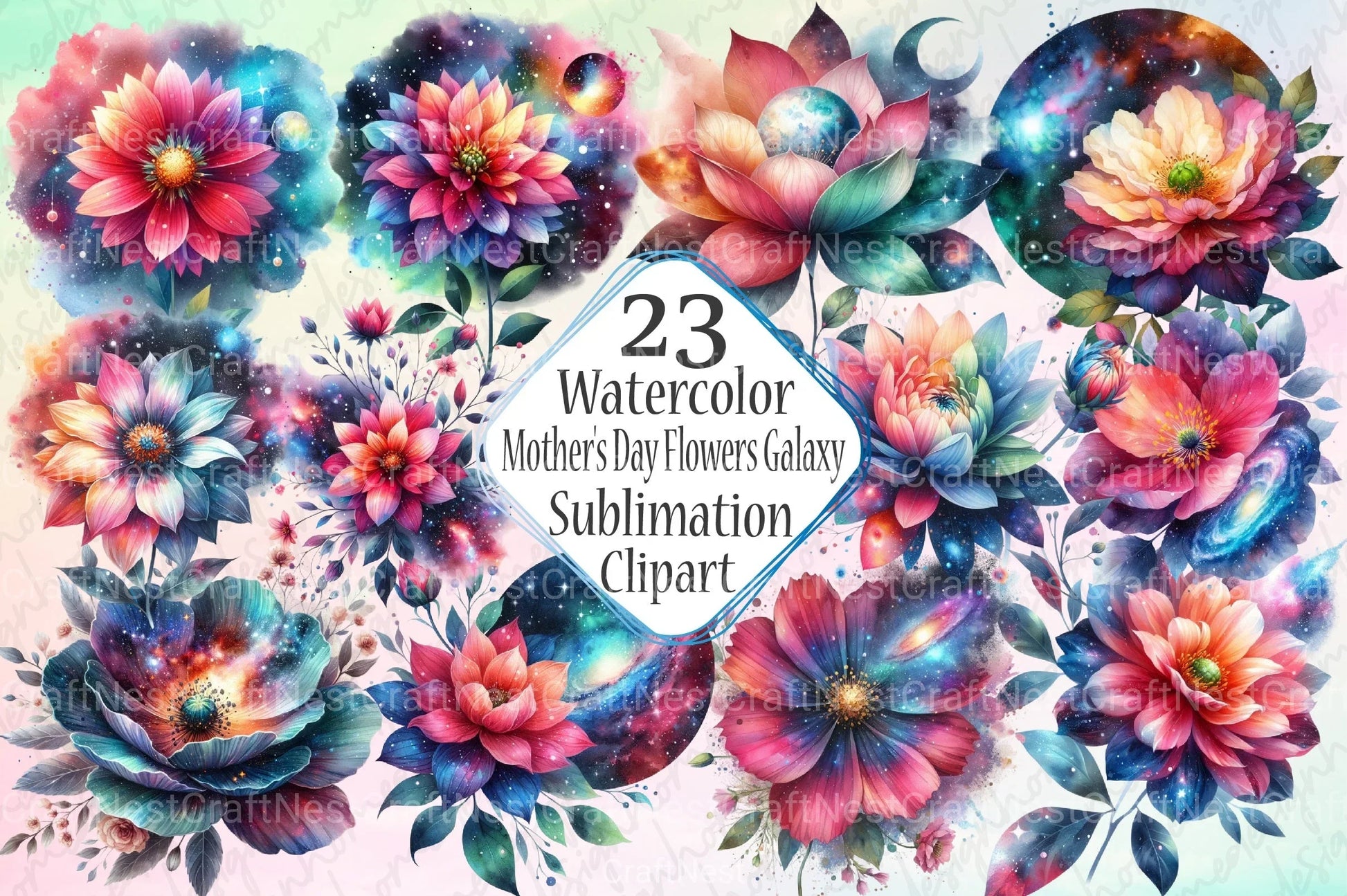 Mother's Day Flowers & Galaxy Clipart Bundle - CraftNest - Digital Crafting and Art