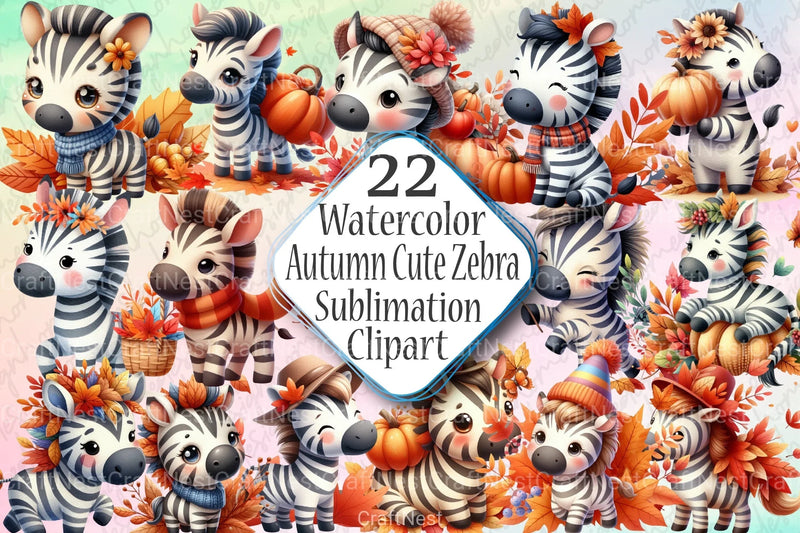 Autumn Cute Zebra Clipart Bundle - CraftNest - Digital Crafting and Art
