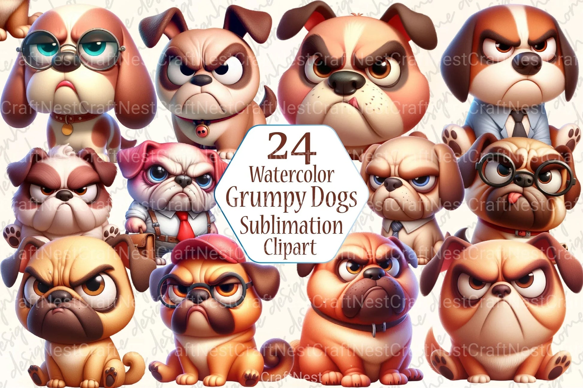 Funny Grumpy Dogs Clipart Bundle 36 - CraftNest - Digital Crafting and Art