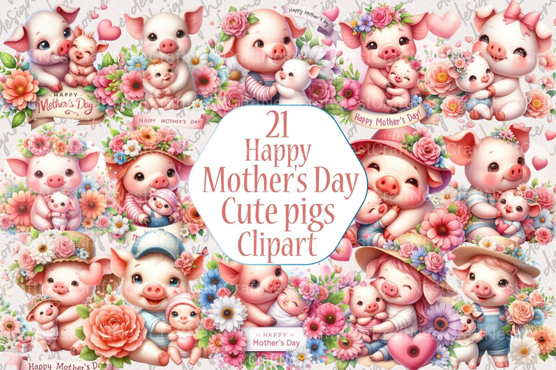 Happy Mother's Day Cute Pigs Clipart Bundle - CraftNest - Digital Crafting and Art
