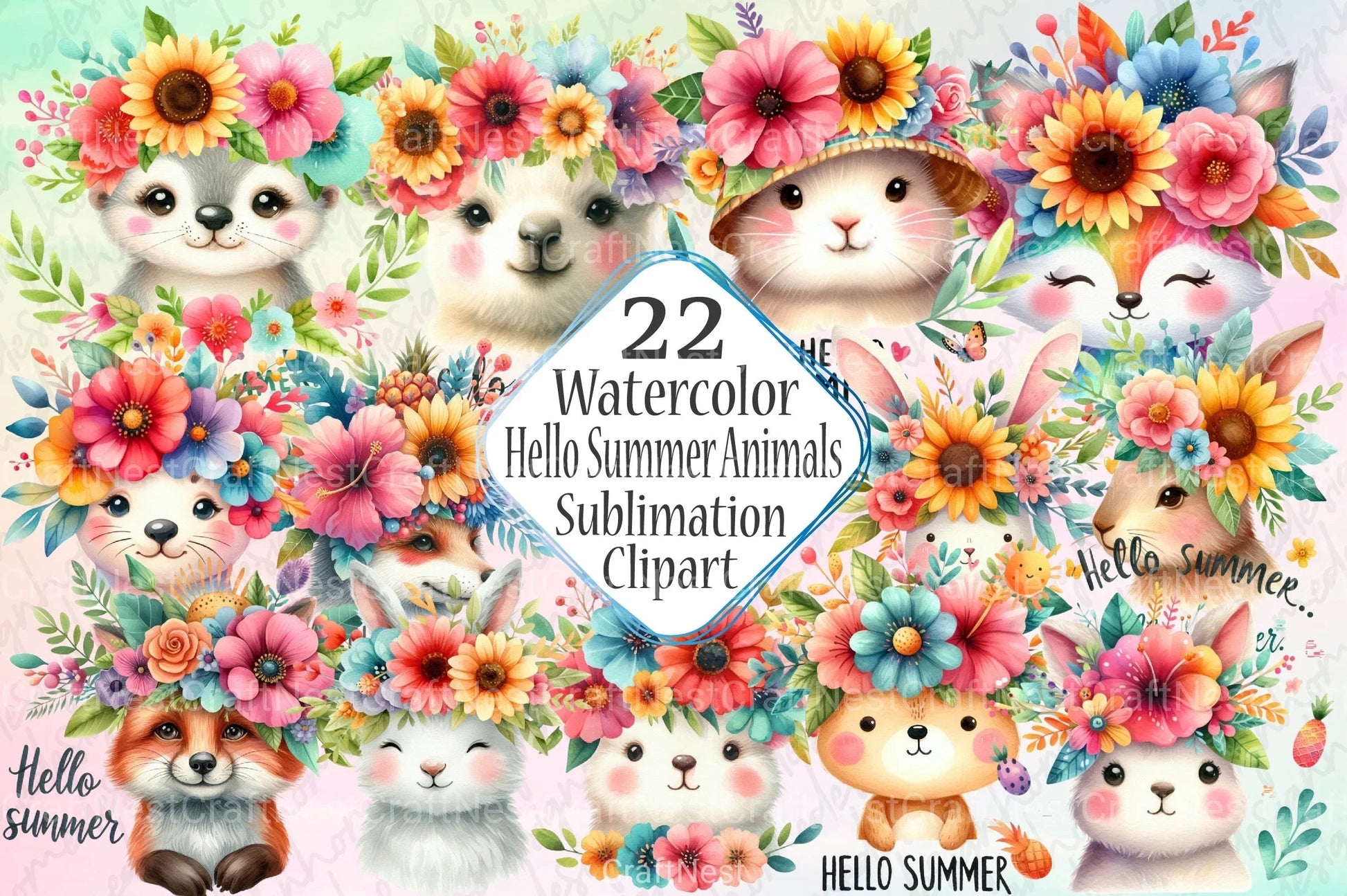 Hello Summer Animals Clipart Bundle - CraftNest - Digital Crafting and Art
