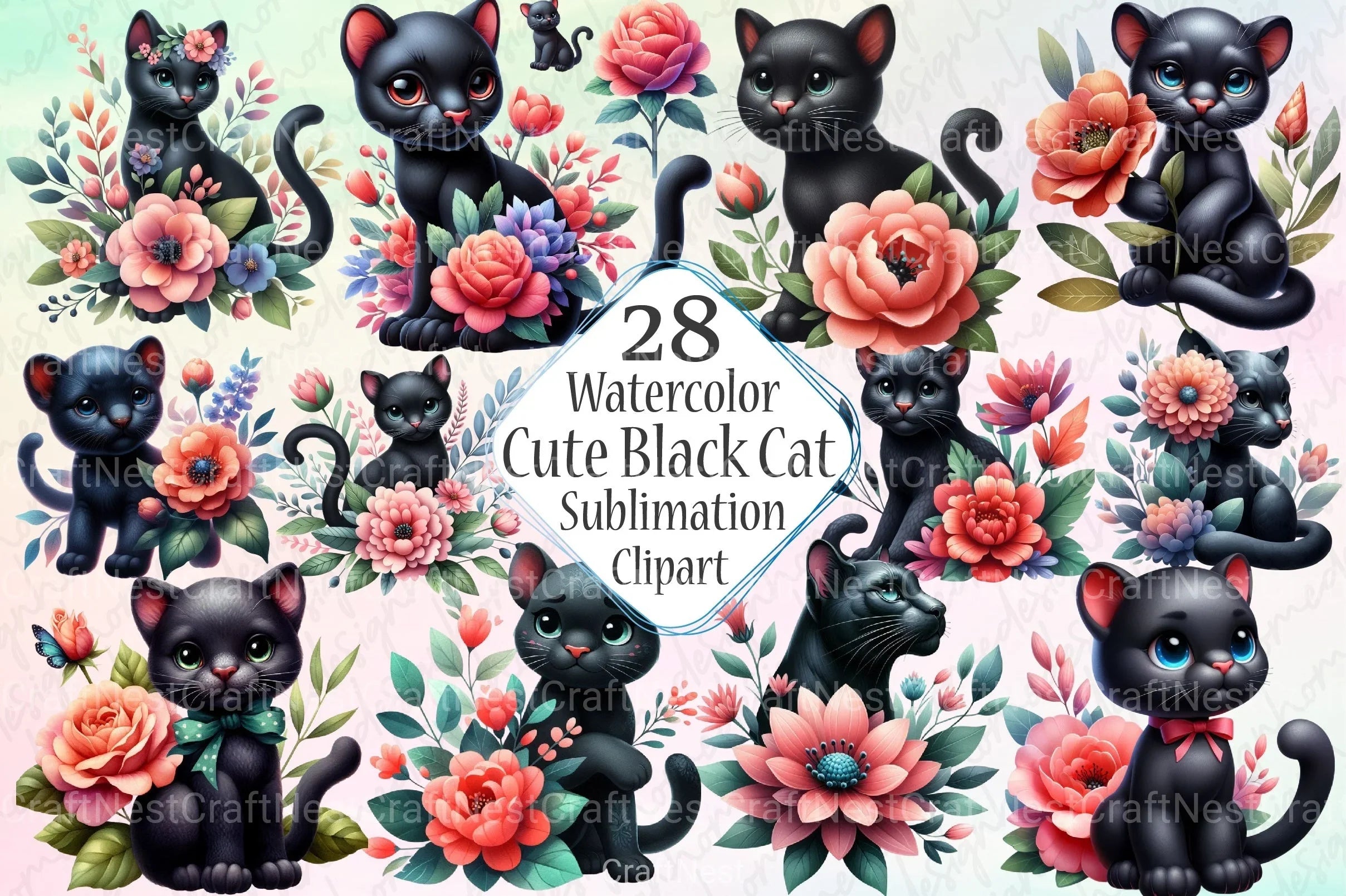 Cute Black Panther Cat Clipart Bundle - CraftNest - Digital Crafting and Art