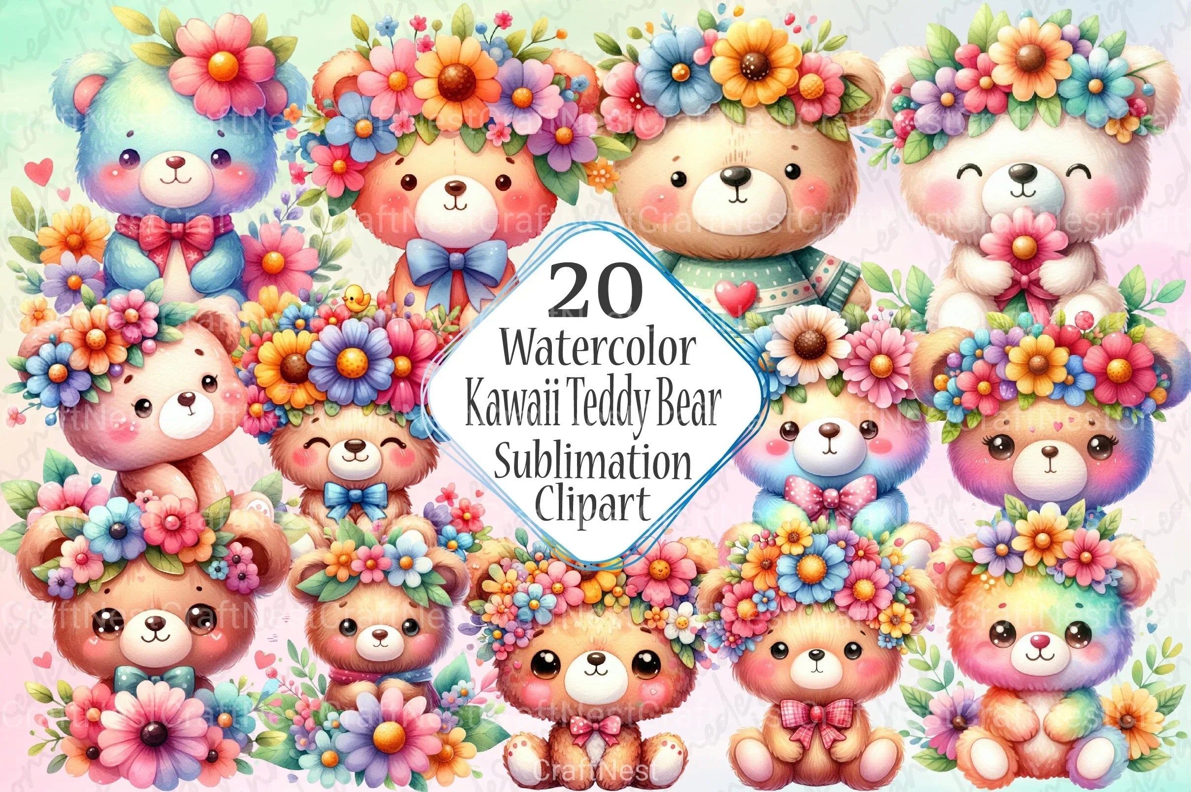 Kawaii Teddy Bear Clipart Bundle - CraftNest - Digital Crafting and Art
