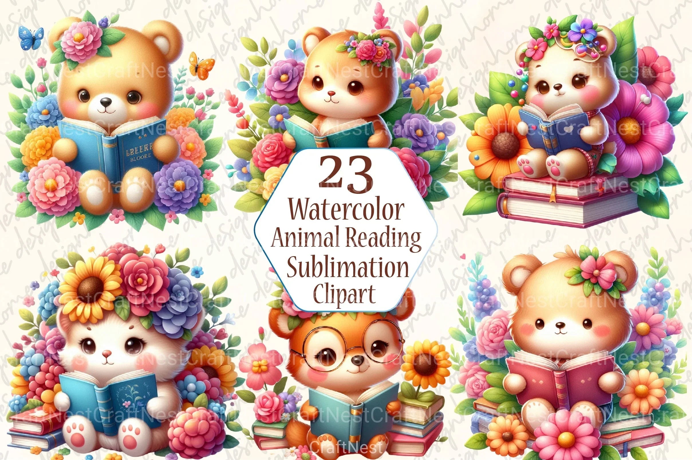 Animal Reading Book Clipart Bundle - CraftNest - Digital Crafting and Art