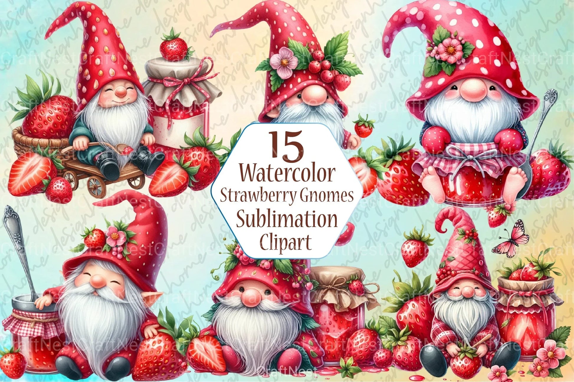 Strawberry Gnomes Clipart Bundle - CraftNest - Digital Crafting and Art