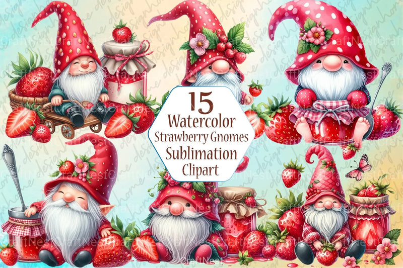 Strawberry Gnomes Clipart Bundle - CraftNest - Digital Crafting and Art