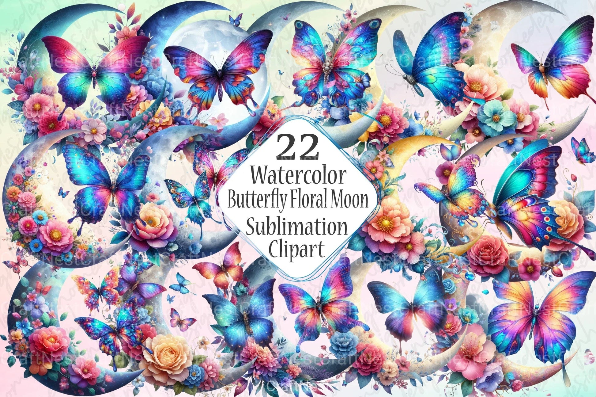 Butterfly and Floral Moon Clipart Bundle - CraftNest - Digital Crafting and Art