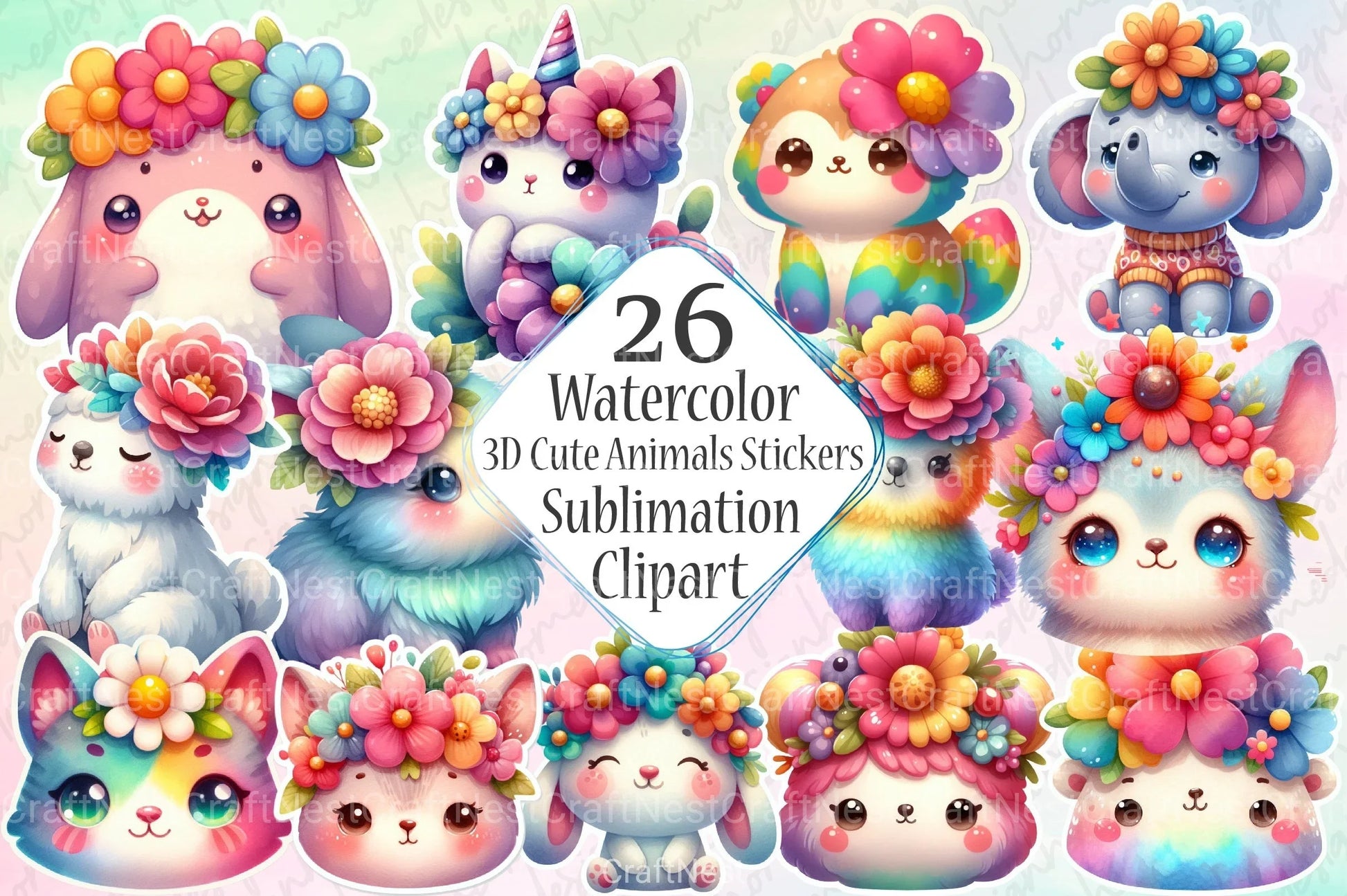 Cute Animals Stickers Clipart Bundle - CraftNest - Digital Crafting and Art