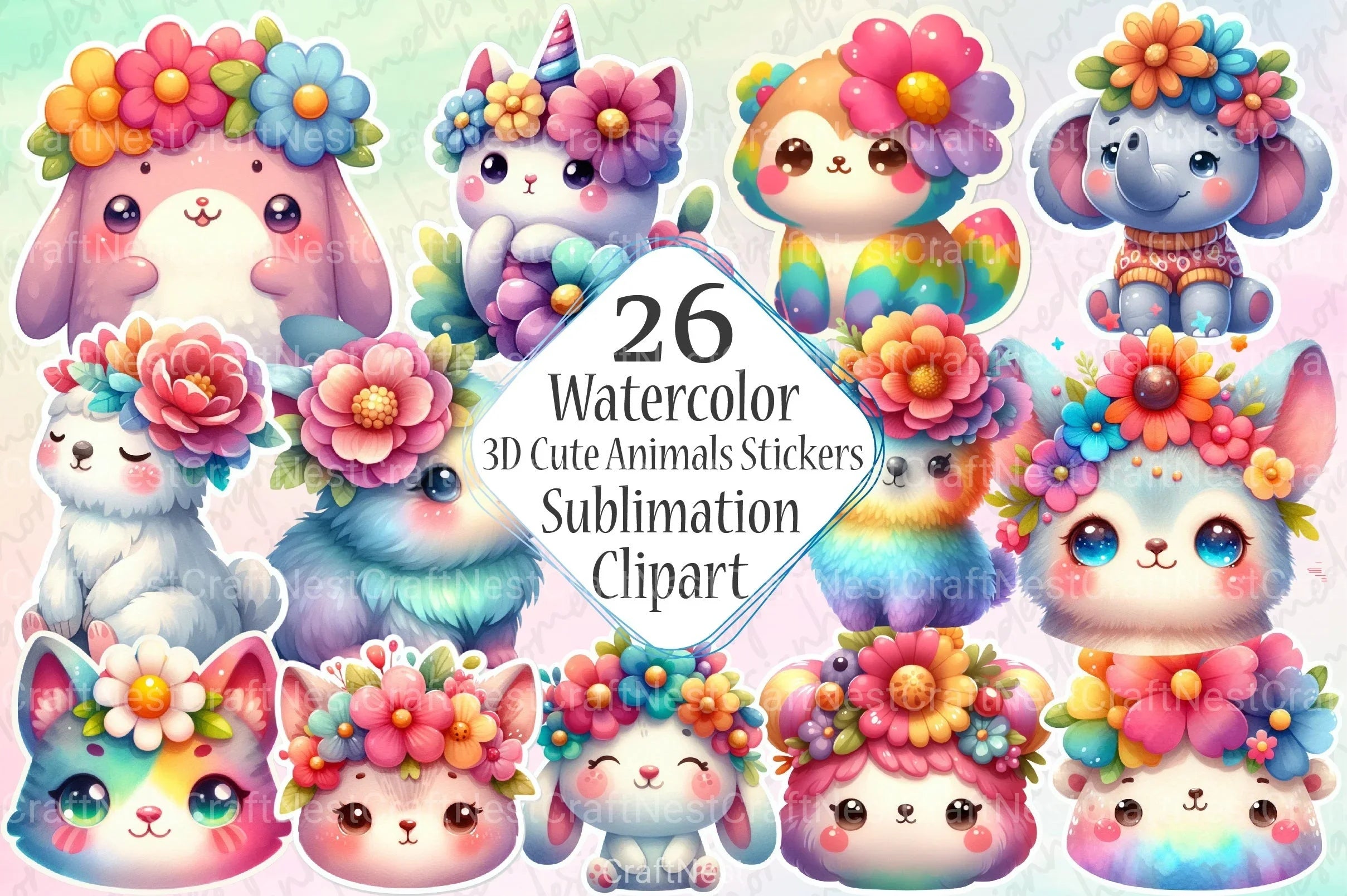 Cute Animals Stickers Clipart Bundle - CraftNest - Digital Crafting and Art