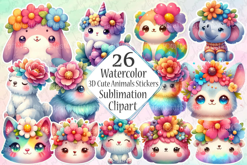 Cute Animals Stickers Clipart Bundle - CraftNest - Digital Crafting and Art