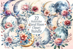Floral Moon Clipart Bundle 1 - CraftNest - Digital Crafting and Art