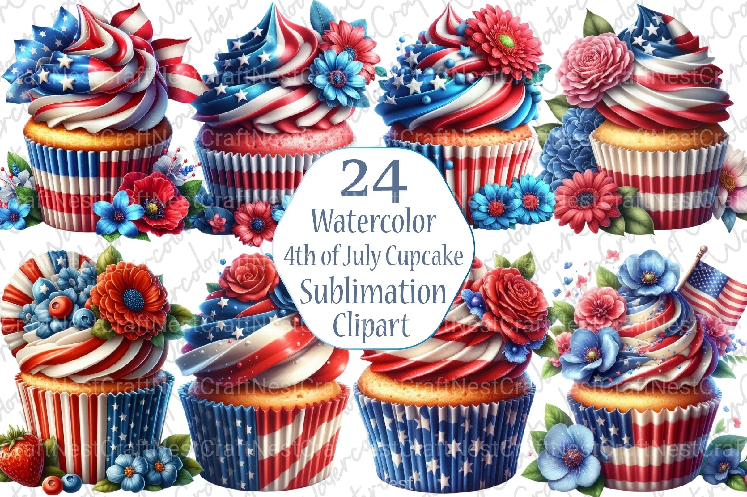 4th of July Cupcake Clipart Bundle 3 - CraftNest - Digital Crafting and Art