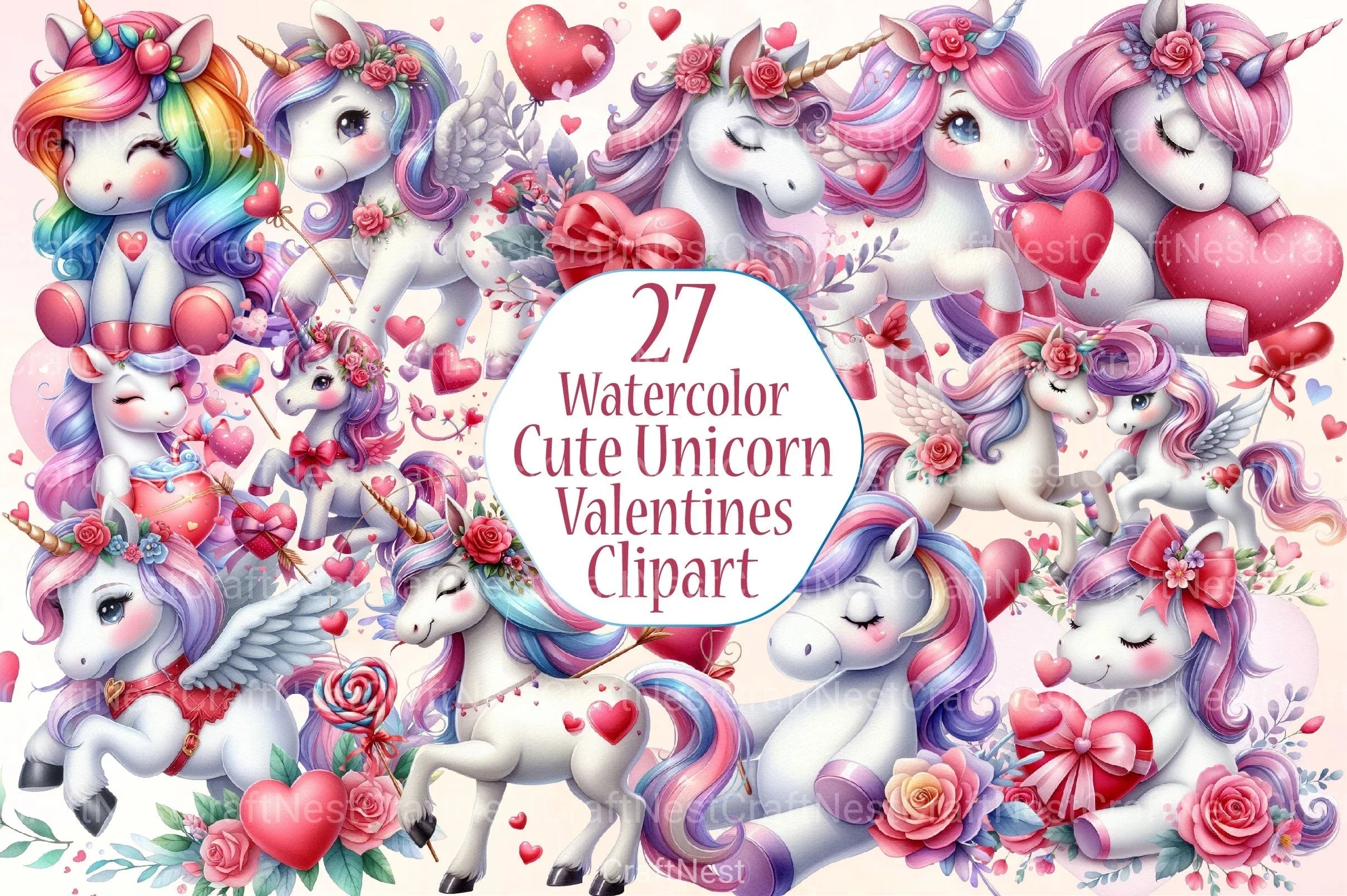 Cute Unicorn Valentine Clipart Bundle - CraftNest - Digital Crafting and Art