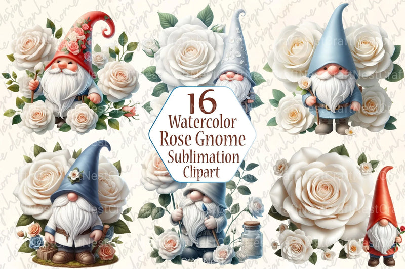 White Rose Gnome Clipart Bundle - CraftNest - Digital Crafting and Art