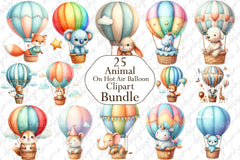 Animal Hot Air Balloon Clipart Bundle 2 - CraftNest - Digital Crafting and Art