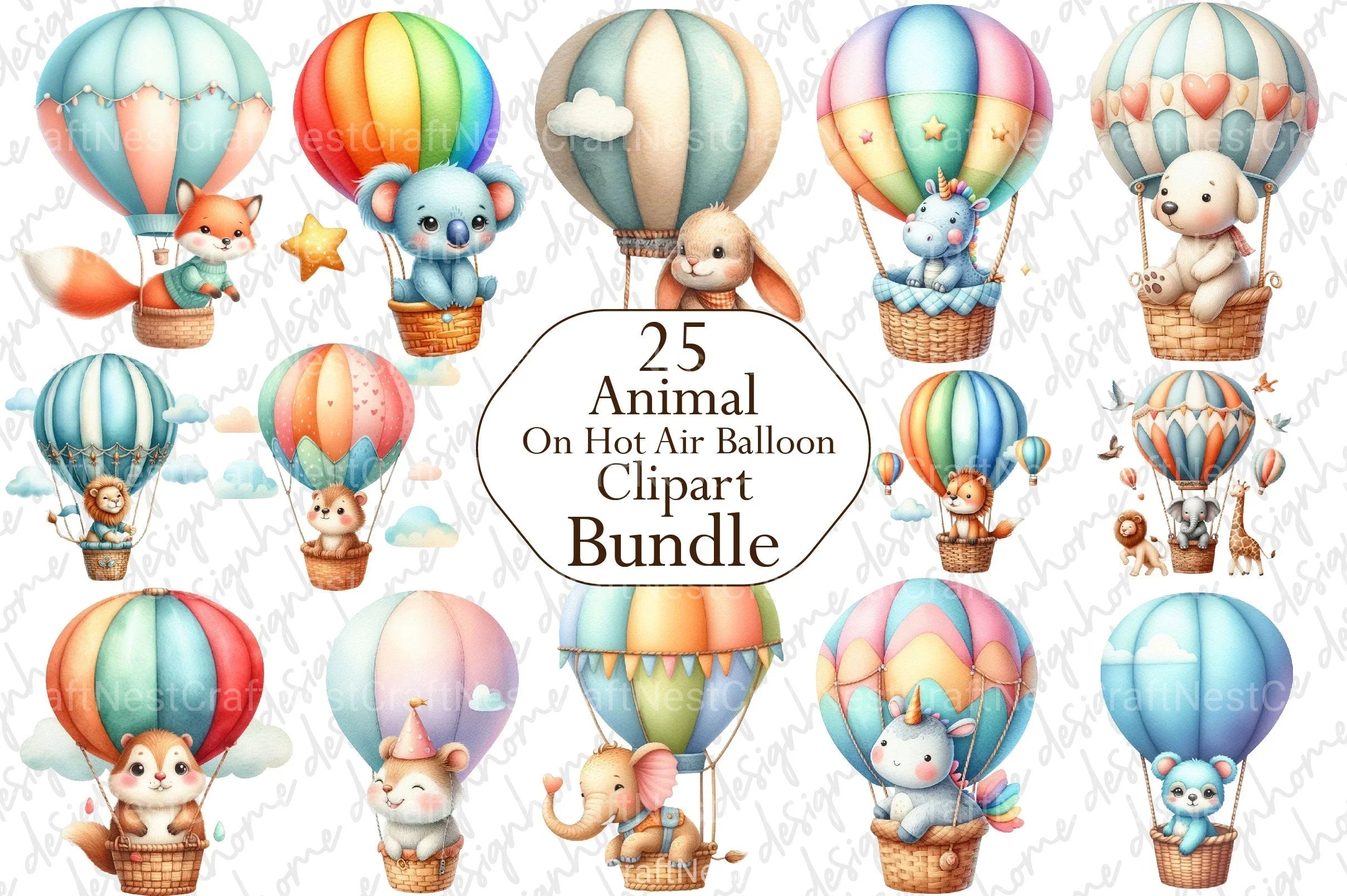 Animal Hot Air Balloon Clipart Bundle 2 - CraftNest - Digital Crafting and Art