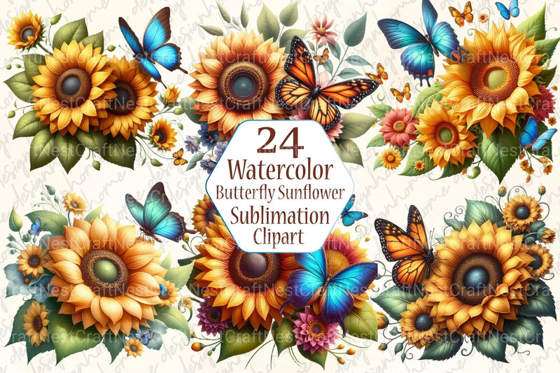 Butterfly Sunflower Clipart Bundle - CraftNest - Digital Crafting and Art