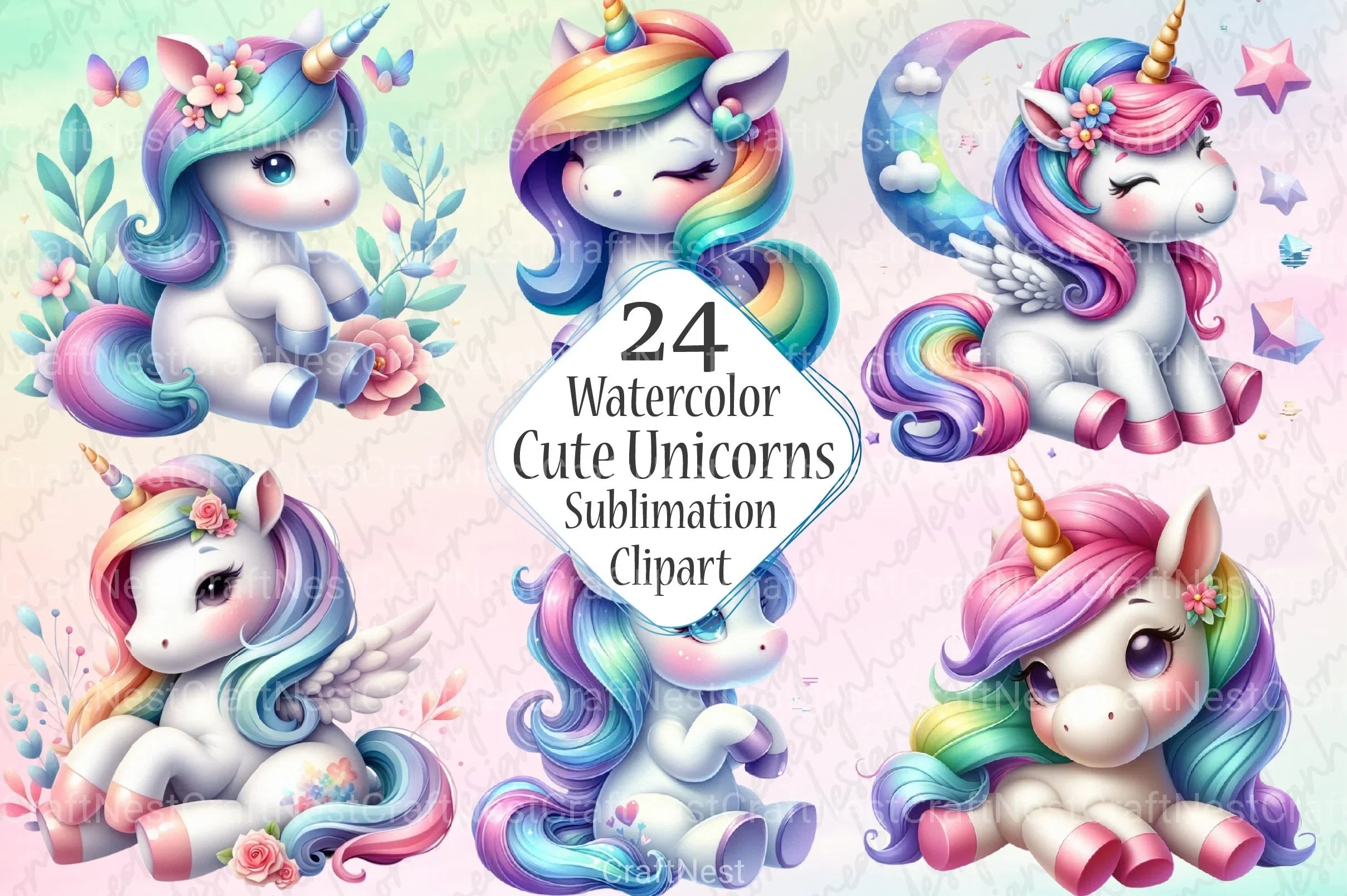 Cute Unicorns Clipart Bundle 88 - CraftNest - Digital Crafting and Art