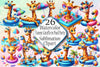 Funny Giraffe Pool Party Clipart Bundle