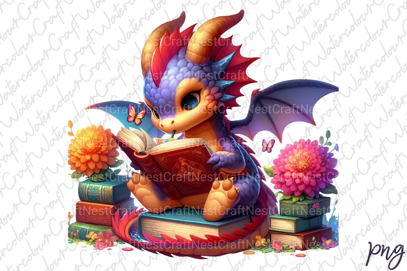 Cute Dragon Reading Clipart Bundle - CraftNest - Digital Crafting and Art