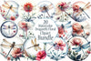 Dragonfly Floral Sublimation Clipart Bundle