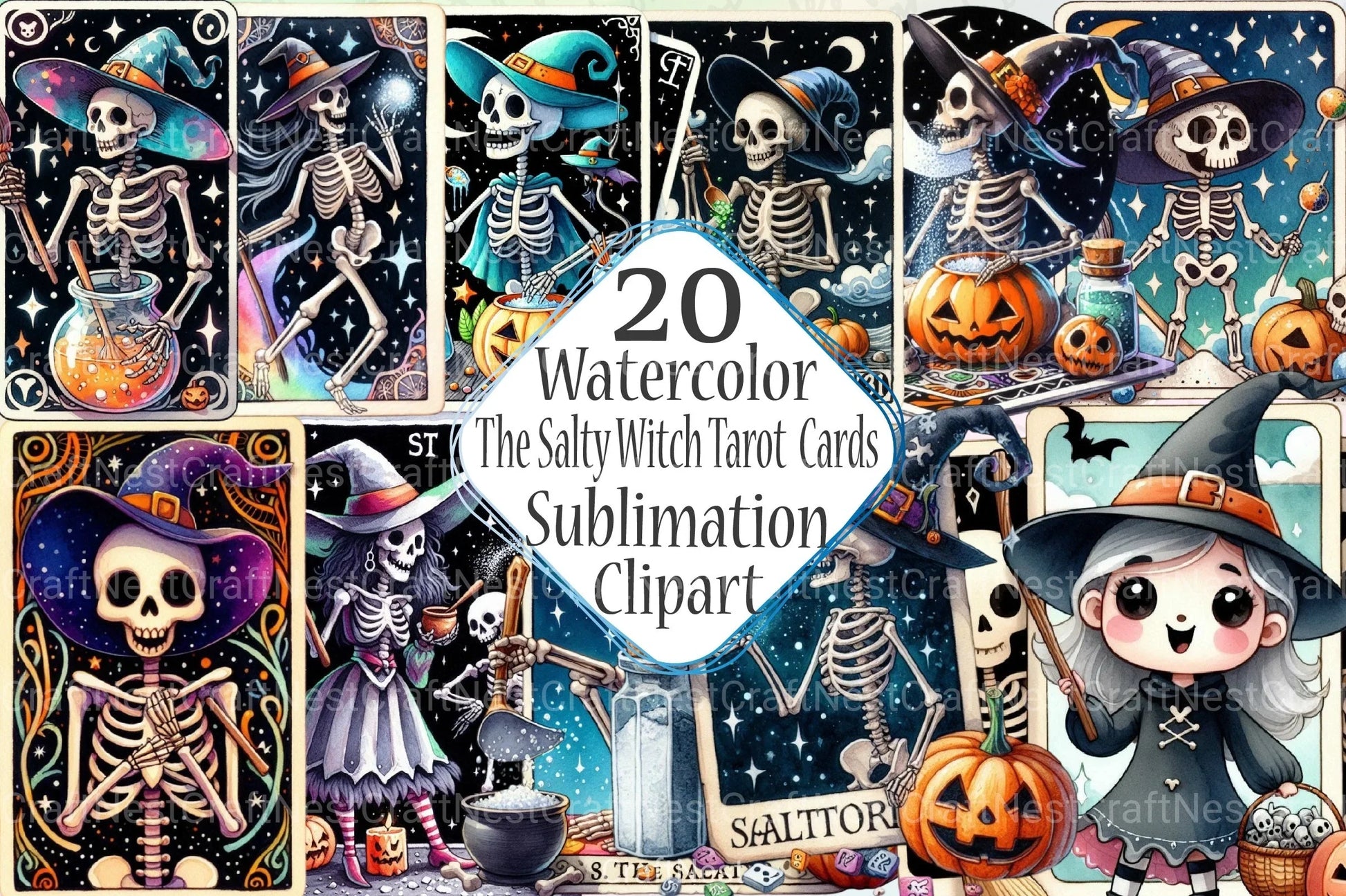 Salty Witch Tarot Halloween Clipart Bundle - CraftNest - Digital Crafting and Art