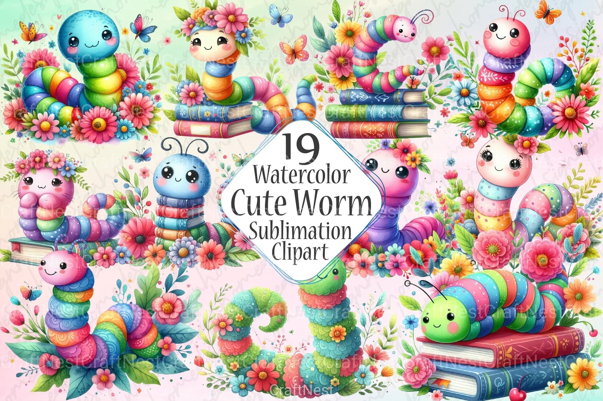 Cute Worm Clipart Bundle - CraftNest - Digital Crafting and Art