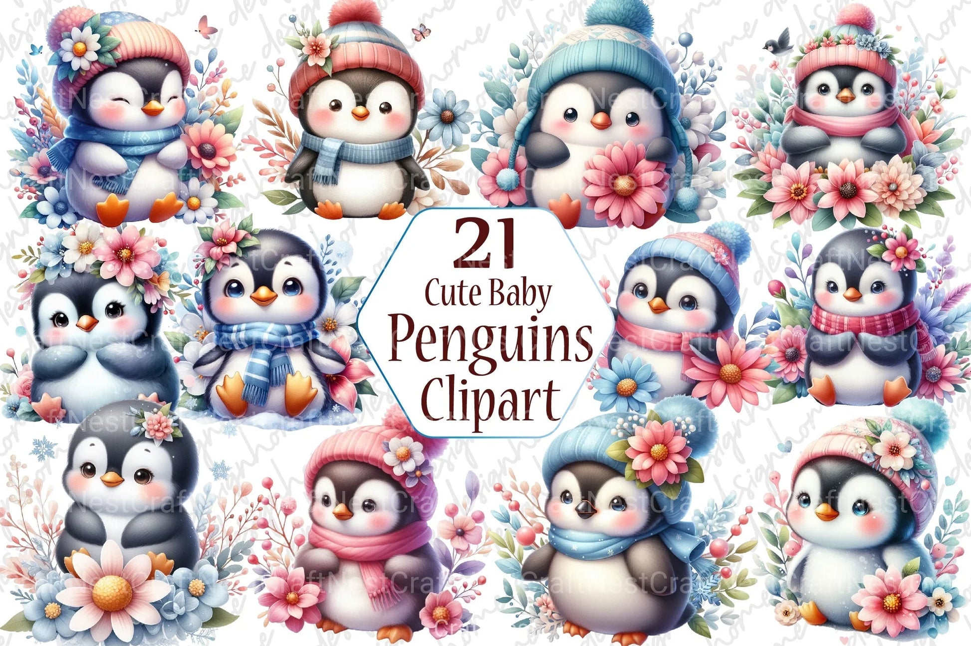 Cute Baby Penguins Clipart Bundle - CraftNest - Digital Crafting and Art