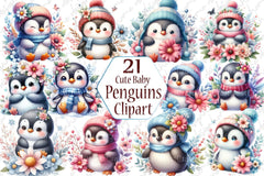 Cute Baby Penguins Clipart Bundle - CraftNest - Digital Crafting and Art