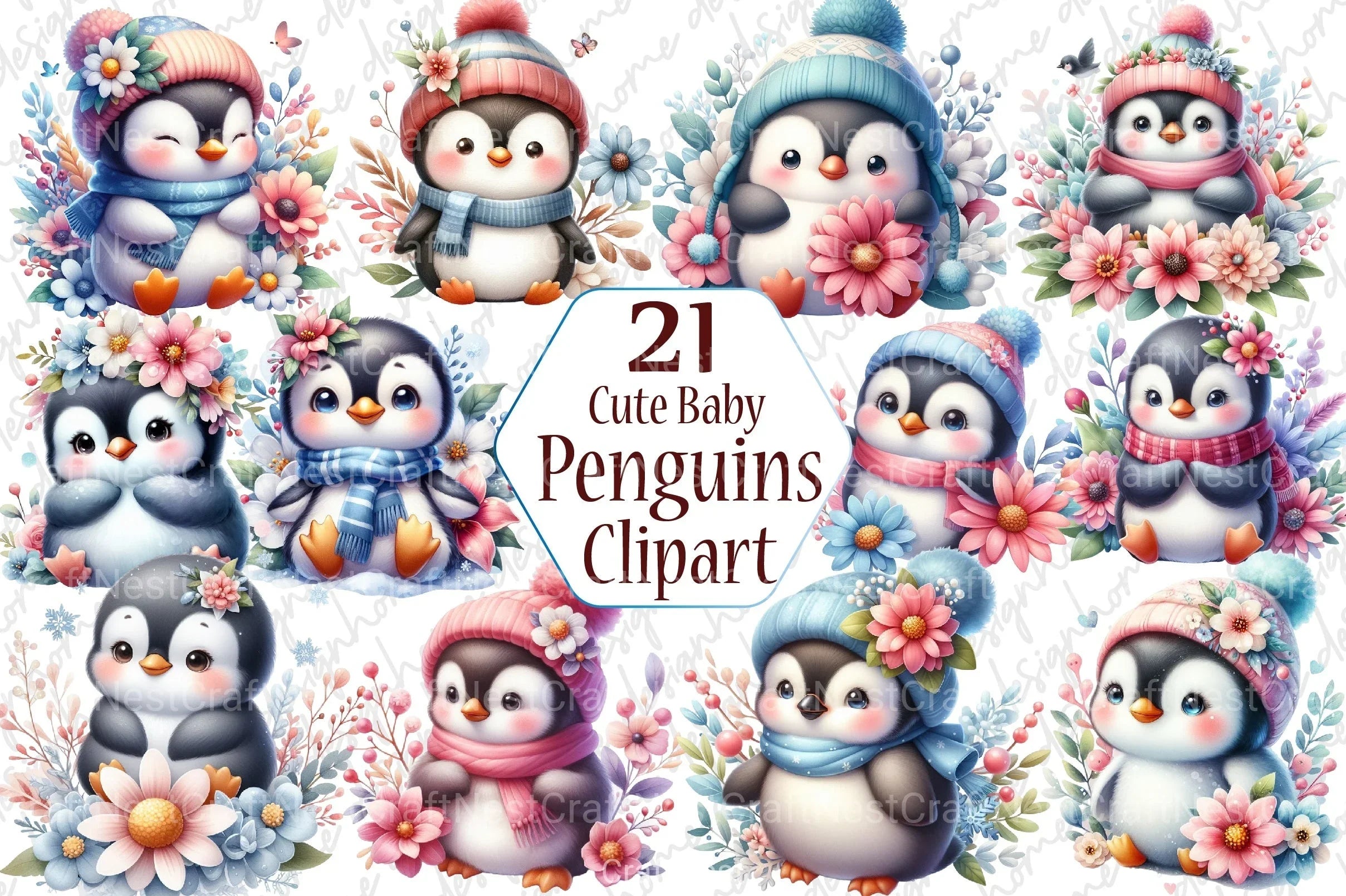 Cute Baby Penguins Clipart Bundle - CraftNest - Digital Crafting and Art