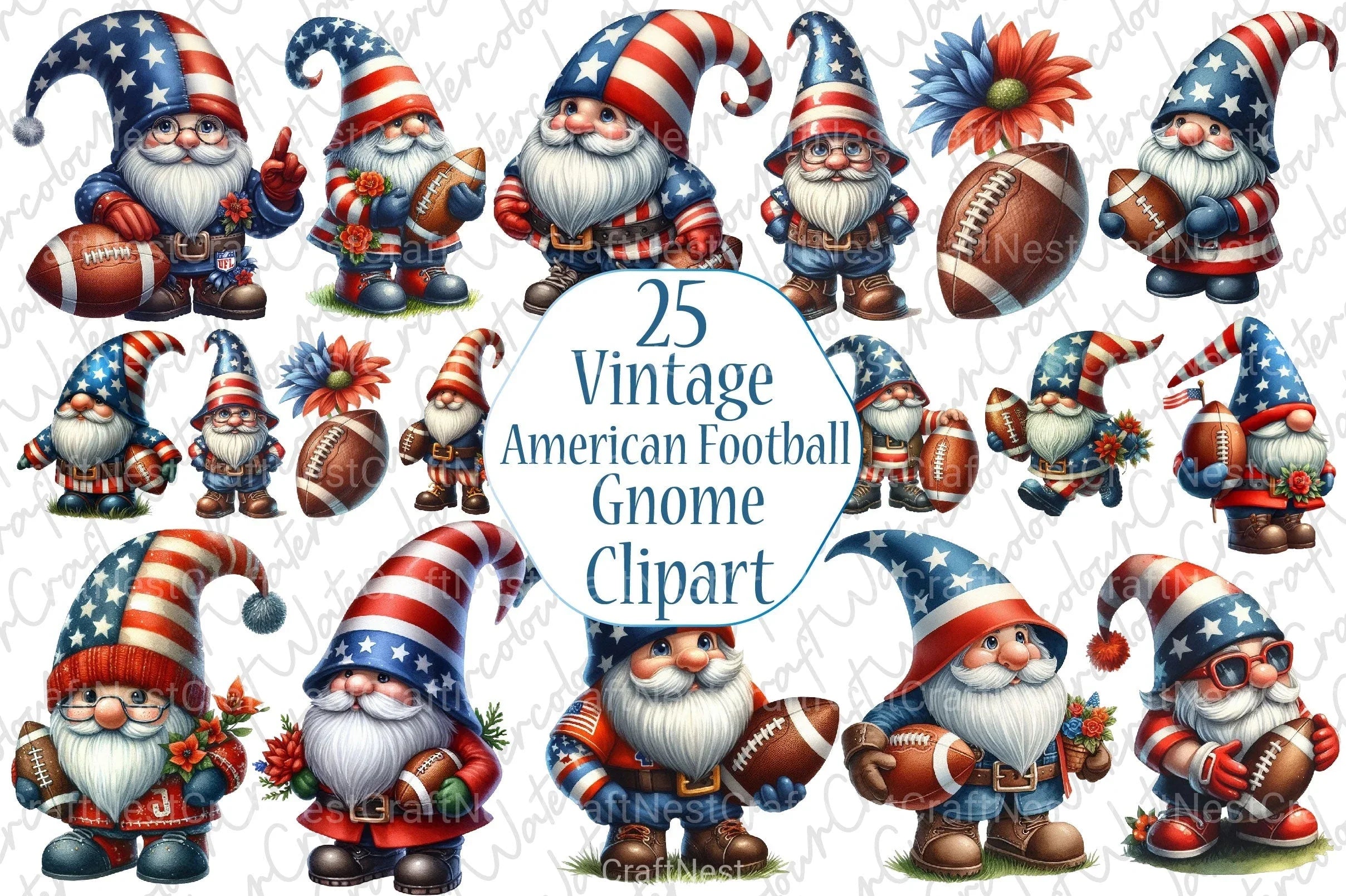 American Football Gnome Clipart Bundle - CraftNest - Digital Crafting and Art