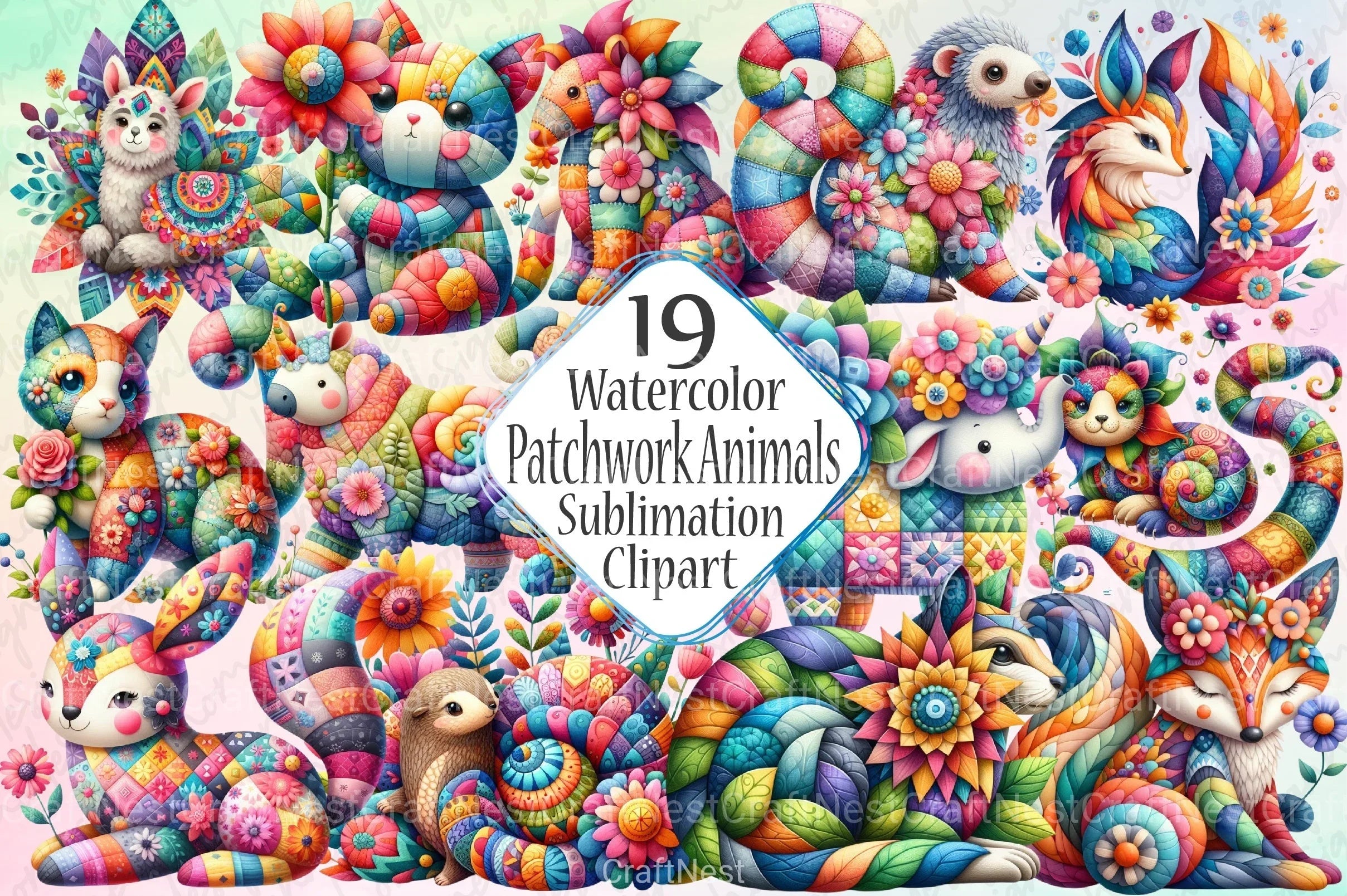 Patchwork Animals Clipart Bundle - CraftNest - Digital Crafting and Art