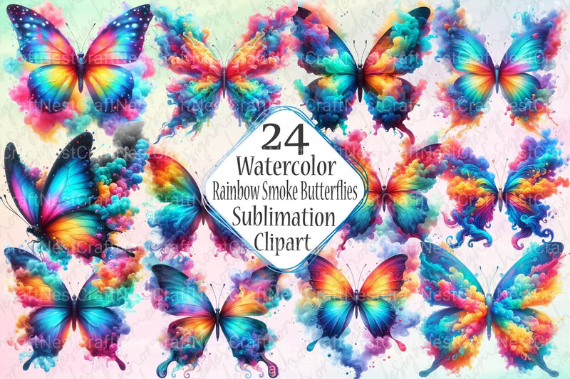 Rainbow Smoke Butterflies Clipart Bundle - CraftNest - Digital Crafting and Art