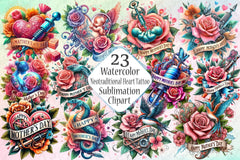 Mother's Day Neotraditional Tattoo Clipart Bundle - CraftNest - Digital Crafting and Art