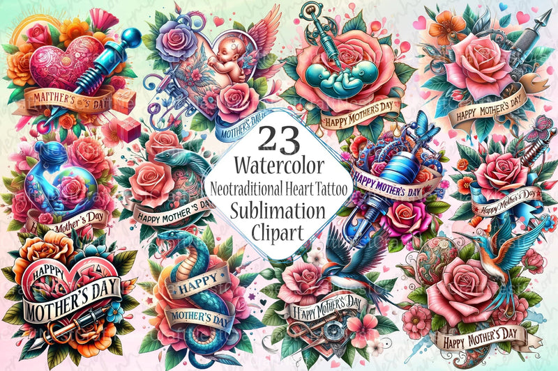Mother's Day Neotraditional Tattoo Clipart Bundle - CraftNest - Digital Crafting and Art