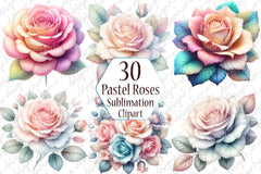 Pastel Roses Pink Blue Peach Floral Clipart Bundle - CraftNest - Digital Crafting and Art